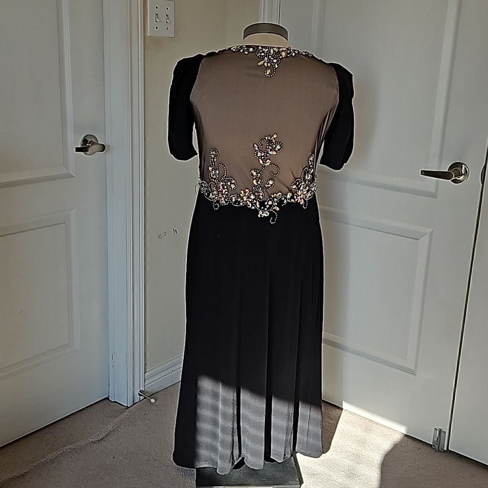 Rianna Couture Women's Formal Beaded Maxi Dress With Front Slit Size 16 Black - Picture 4 of 16